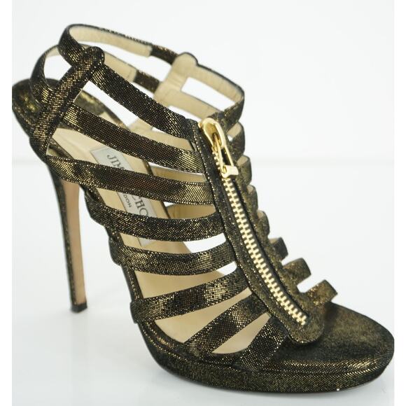 Jimmy Choo Glenys Bronze Metallic Suede Strappy Sandals Size 39 Zip $1050 heels - Picture 10 of 10